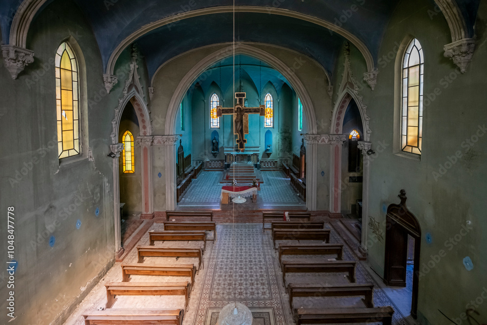 Fototapeta premium Forgotten Building in Northern Italy The Old Abandoned Seminary with a Blue Chapel