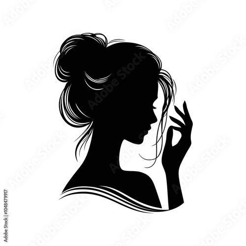Beauty woman head logo design emblem vector illustration template black and white. Simple icon handing drawn of female face