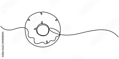 Donut one continuous line design. Restaurant food menu design concept. Decorative elements drawn on a white background, Continuous one line drawing sweet donut. Dessert concept. Single line draw.