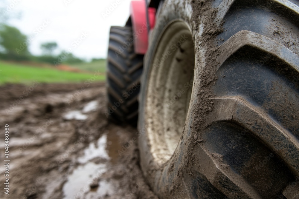 A tractor tire on a muddy road - Outdoor A tractor tire on a muddy road - Outdoor