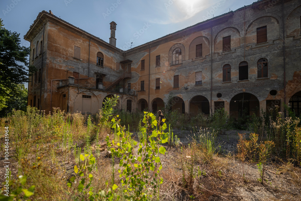 Obraz premium Forgotten Building in Northern Italy The Old Abandoned Seminary with a Blue Chapel