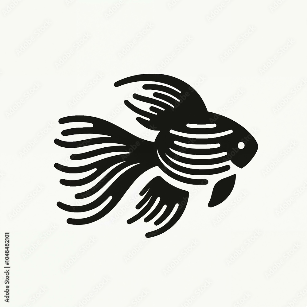 Obraz premium Stylized black goldfish silhouette with flowing fins on a minimalistic background for logo design