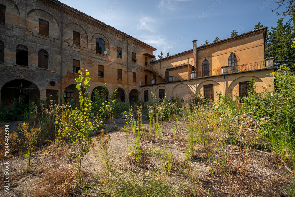 Obraz premium Forgotten Building in Northern Italy The Old Abandoned Seminary with a Blue Chapel
