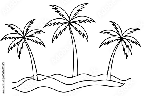 Palm trees on the beach line art vector illustration 
