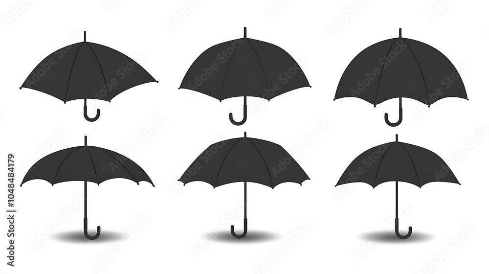Obraz premium Simple Black Umbrella Vector Icons Set
