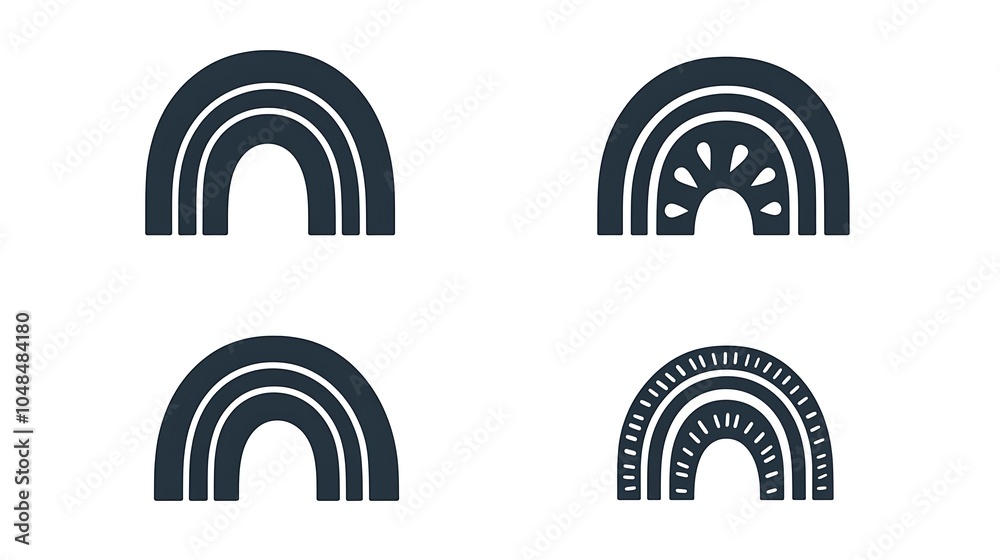 Simple Vector Icons of Rainbow Designs in Black Simple Vector Icons of Rainbow Designs in Black