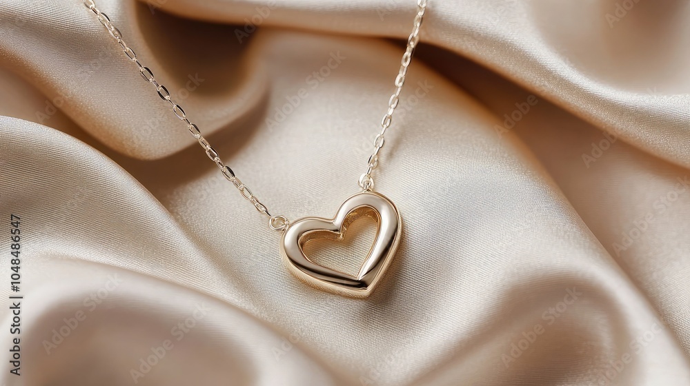 Elegant Gold Heart Necklace on Silken Fabric Elegant Gold Heart Necklace on Silken Fabric