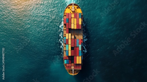 Ocean freight transportation:Aerial view of a container ship.Concept of global trade, international shipping, supply chain logistics, import/export, maritime industry.