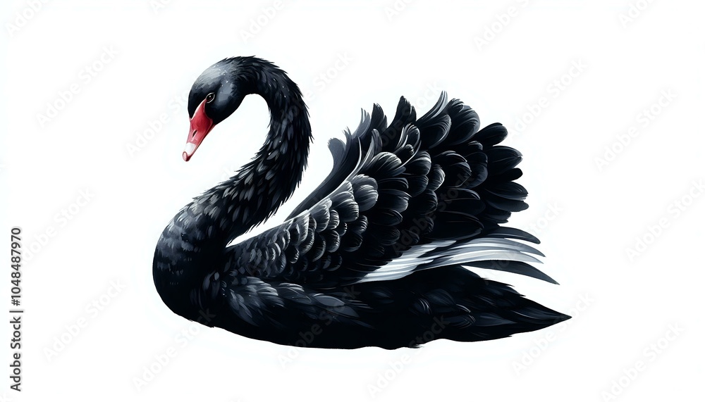 Fototapeta premium Detailed Black Swan Illustration with Intricate Feather Patterns 