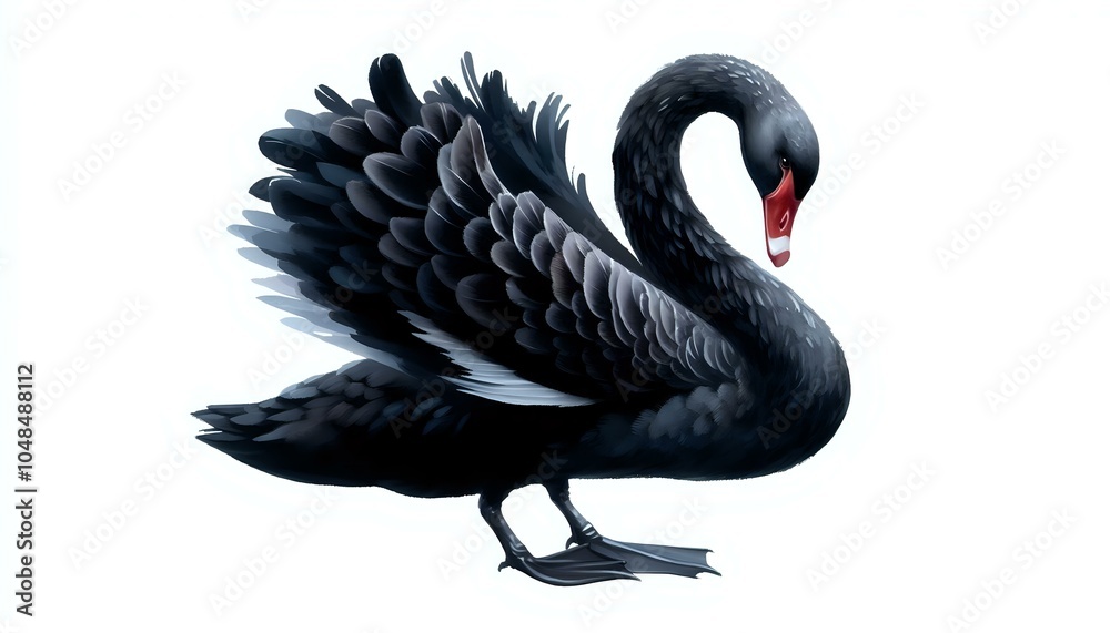 Fototapeta premium Detailed Black Swan Illustration with Intricate Feather Patterns 