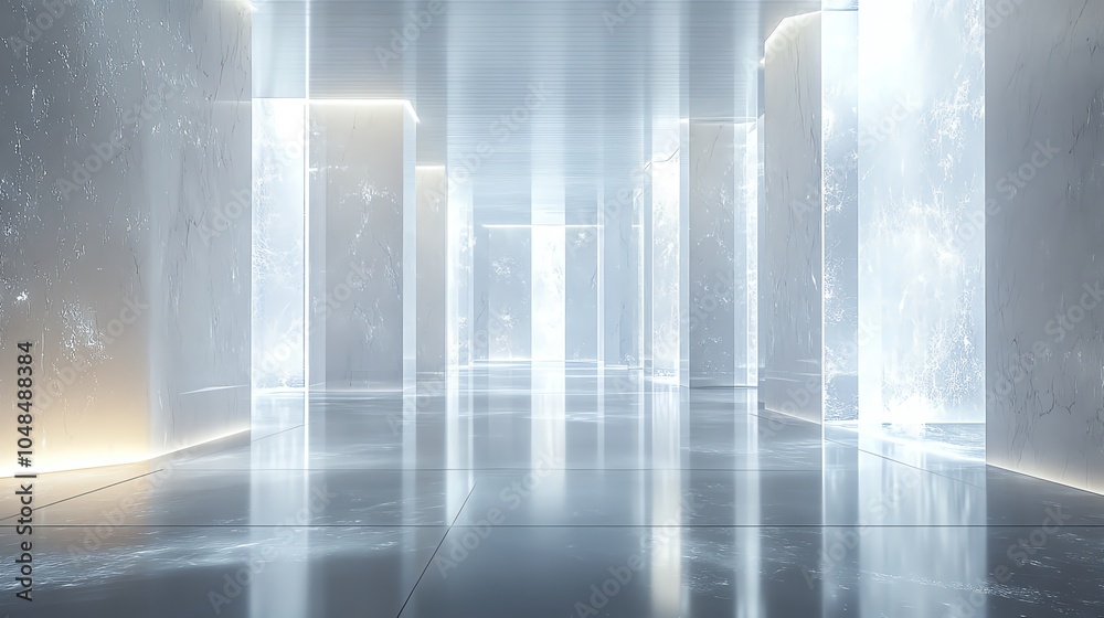 Futuristic hallway with glowing light columns Futuristic hallway with glowing light columns