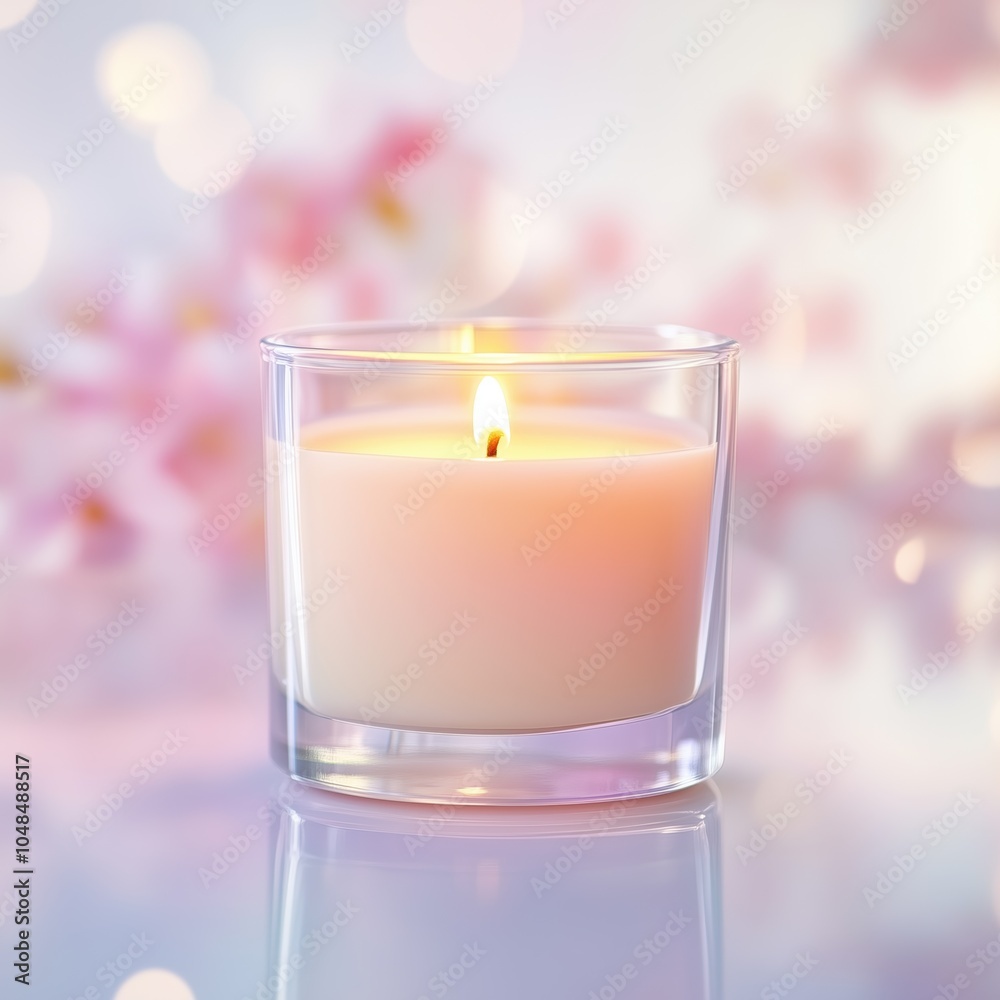 Photo shot of scented candle on beautiful luxury background, in advertising style, pastel pink color. Burning candle mockup Photo shot of scented candle on beautiful luxury background, in advertising style, pastel pink color. Burning candle mockup