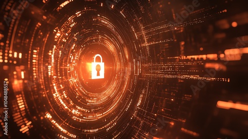 Glowing digital padlock, futuristic security concept