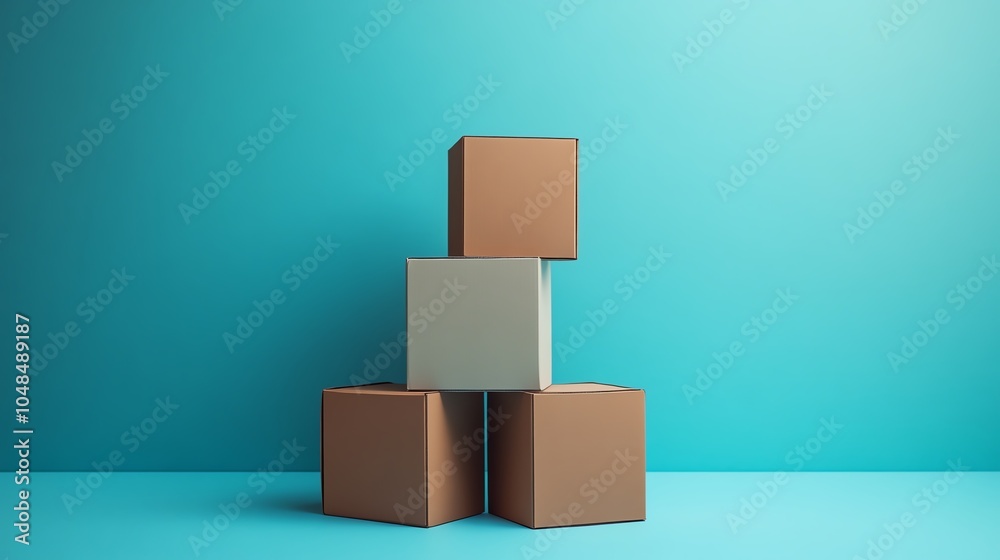 Stacked boxes on teal background Stacked boxes on teal background