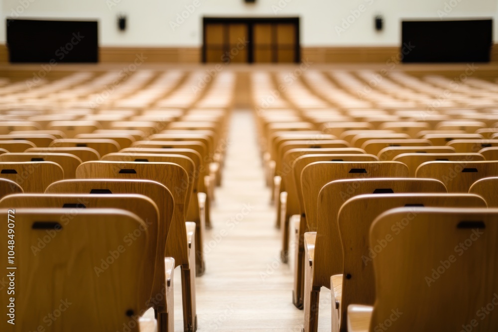 Fototapeta premium Rows of wooden chairs - Interiors