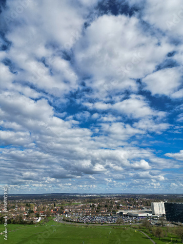 High Angle View of Birmingham City of England United Kingdom During Sunset. Aerial View of Was Captured with Drone's Camera on March 30th, 2024