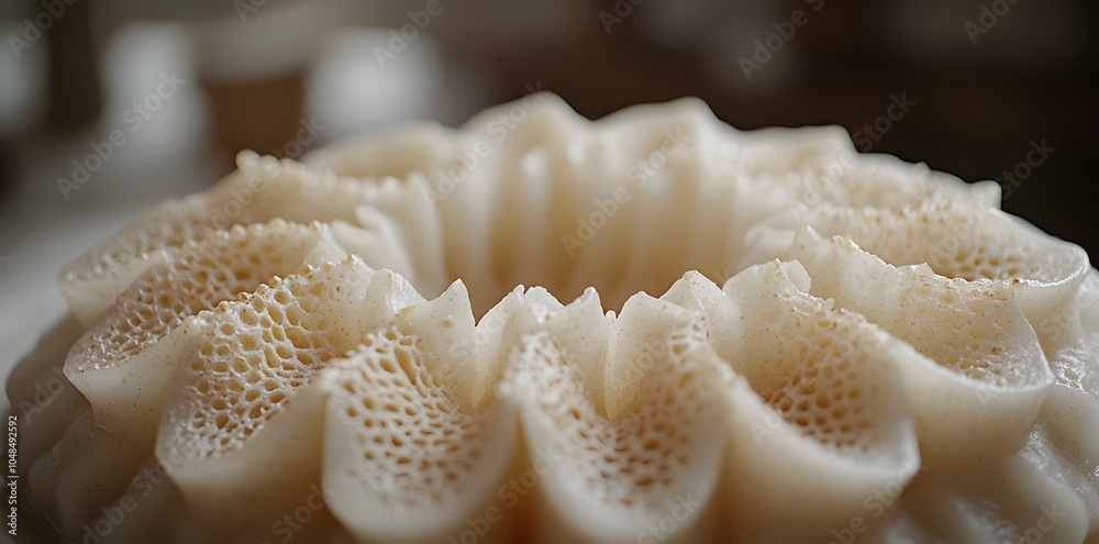 A close-up of a beautifully textured cake, showcasing its intricate design and layers.