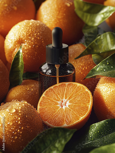 Close-up of cosmetics mockup, citrus background, background with oranges