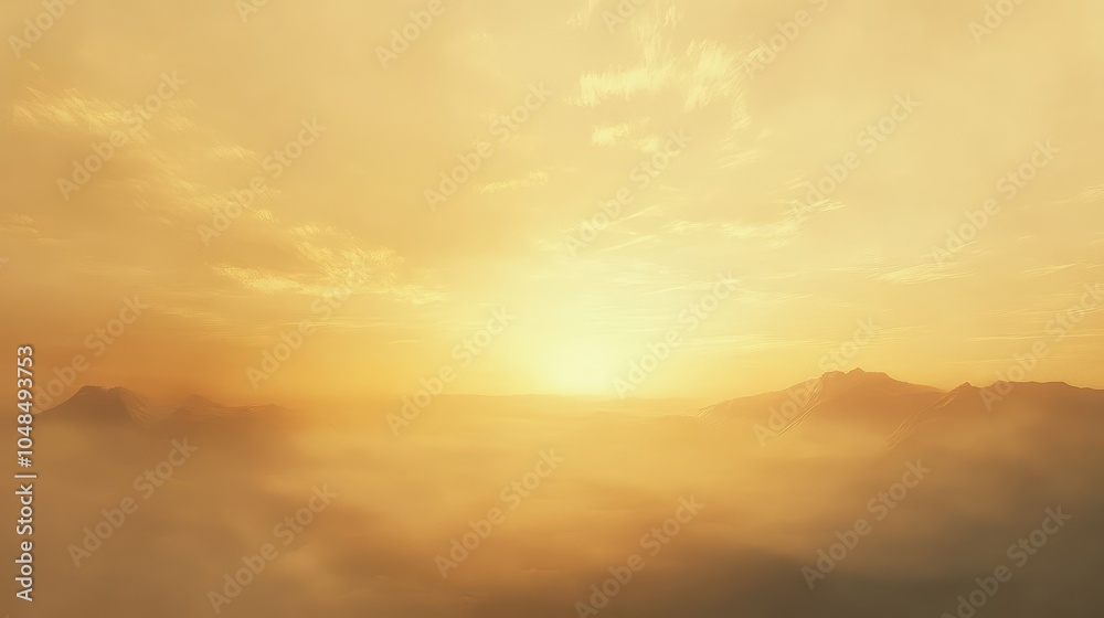 A glowing hazy sky at golden hour with warm amber tones softly filtered through a layer of mist, casting a gentle light across the horizon A glowing hazy sky at golden hour with warm amber tones softly filtered through a layer of mist, casting a gentle light across the horizon