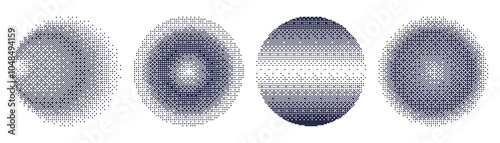 Circles with bitmap pixel effect vector set isolated on transparent background. Retro arcade game texture for Christmas baubles
