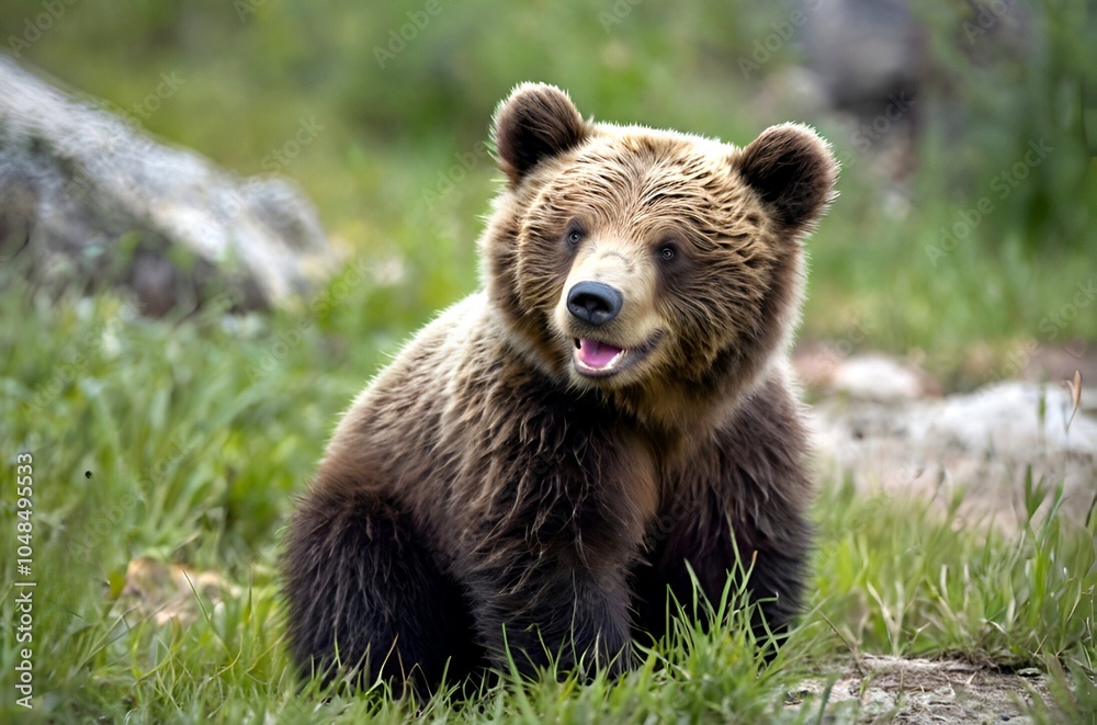 Cute Baby Bear Cub in the Wild. Adorable Woodland Creature