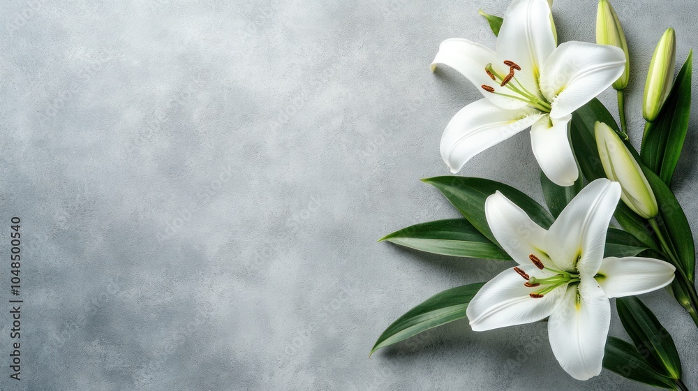 Obraz premium close up fresh white lily flower on light gray table background