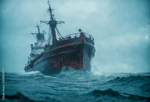 Sailing vessel in stormy sea