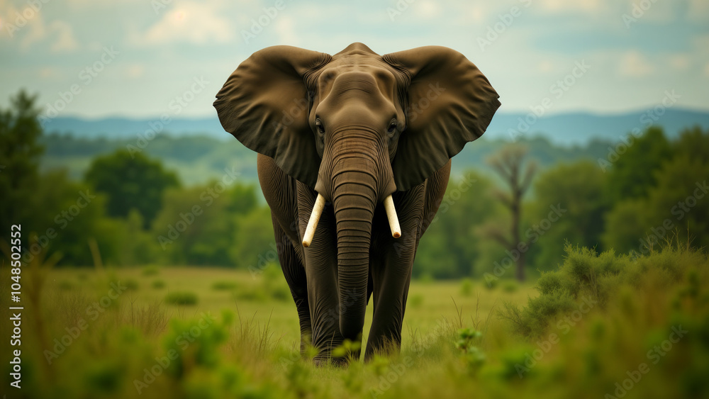 Fototapeta premium The Majesty of Nature: A Grand Elephant Standing Proudly in Its Lush Natural Habitat.