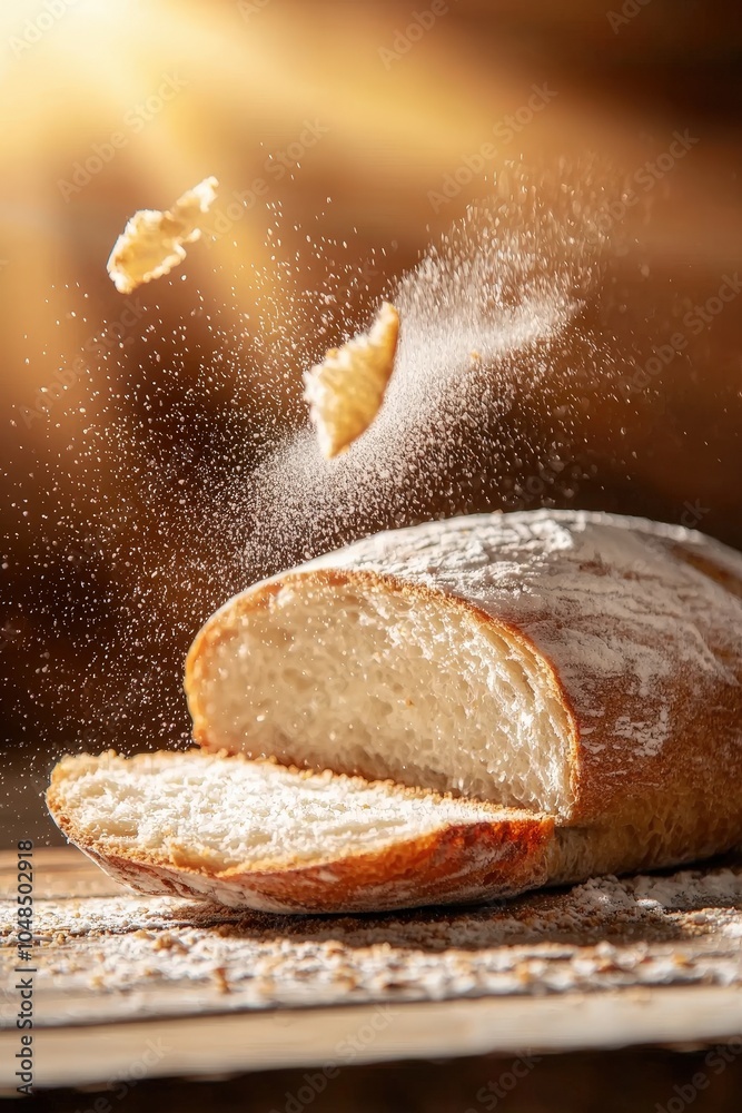 A slice of bread with a lot of flour on it A slice of bread with a lot of flour on it