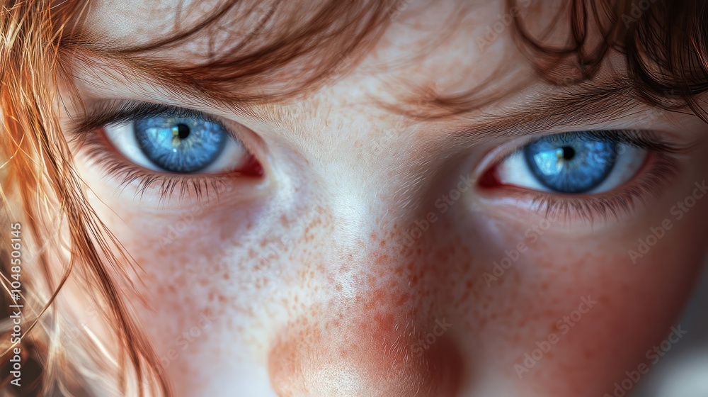 A close up of a person with blue eyes looking at the camera A close up of a person with blue eyes looking at the camera