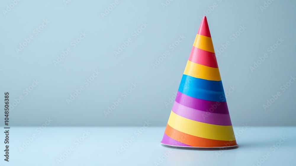 Colorful Party Hat on Minimal Background Colorful Party Hat on Minimal Background
