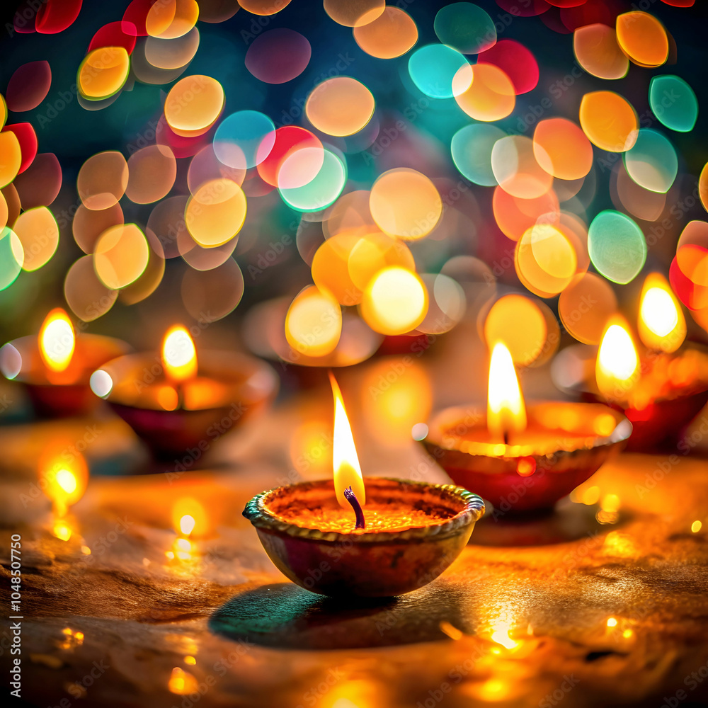 Bokeh effects of Diwali lights create an artistic atmosphere Bokeh effects of Diwali lights create an artistic atmosphere