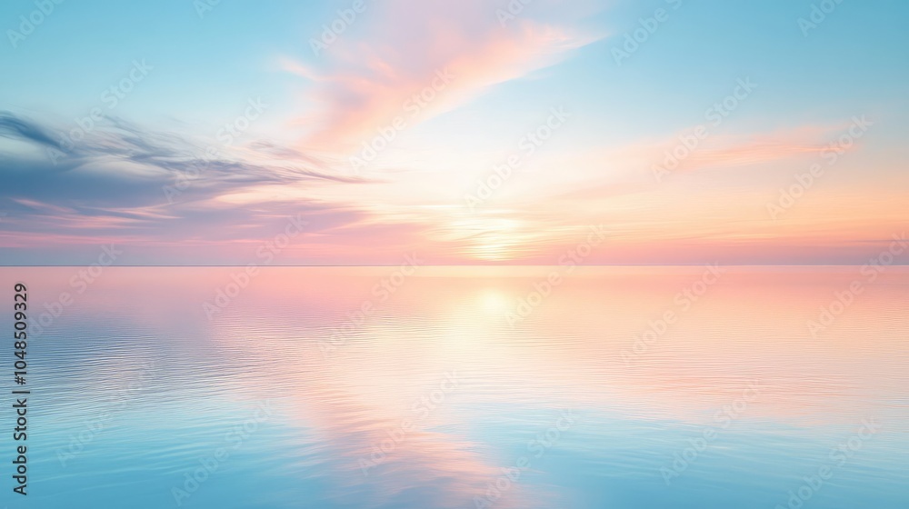 A serene sky over calm water at dawn, with soft pink and blue hues reflecting on the glass-like surface of the lake A serene sky over calm water at dawn, with soft pink and blue hues reflecting on the glass-like surface of the lake
