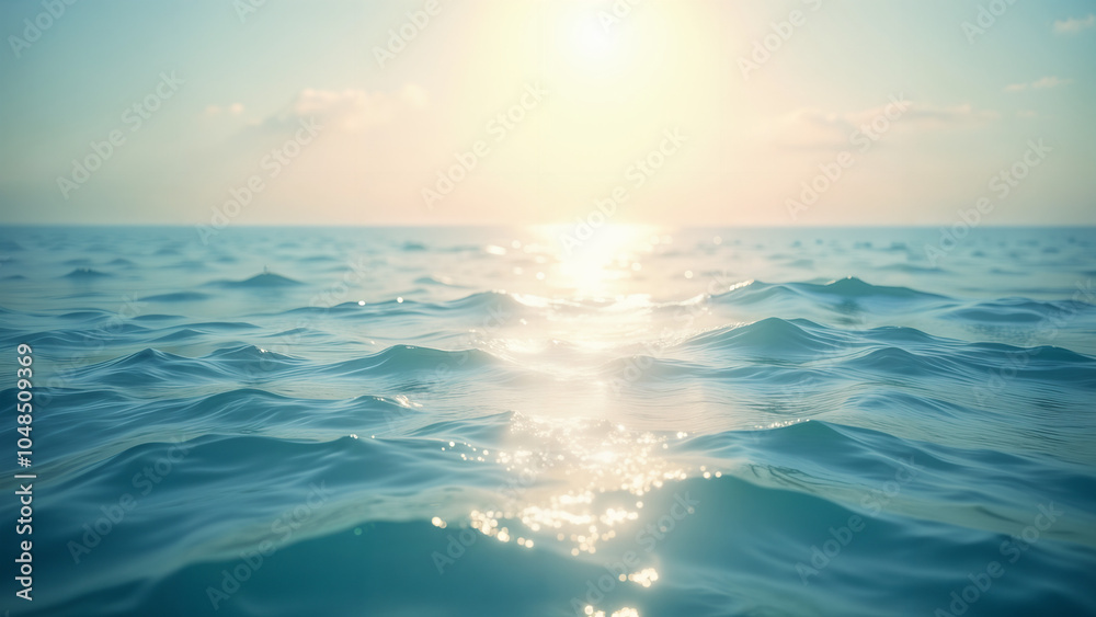 Fototapeta premium A Captivating Ocean Display Reflecting Sunlight Across Gentle Waves, Creating a Serene Coastal Scene