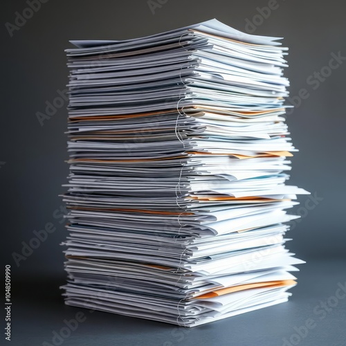 Set of towering stacks of paperwork and files cut out photo