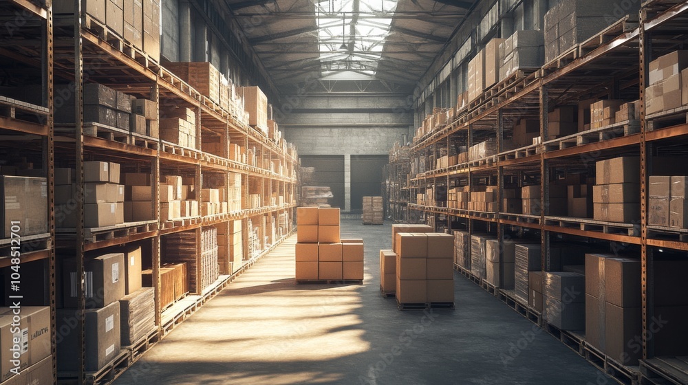 Fototapeta premium Warehouse Interior with Cardboard Boxes