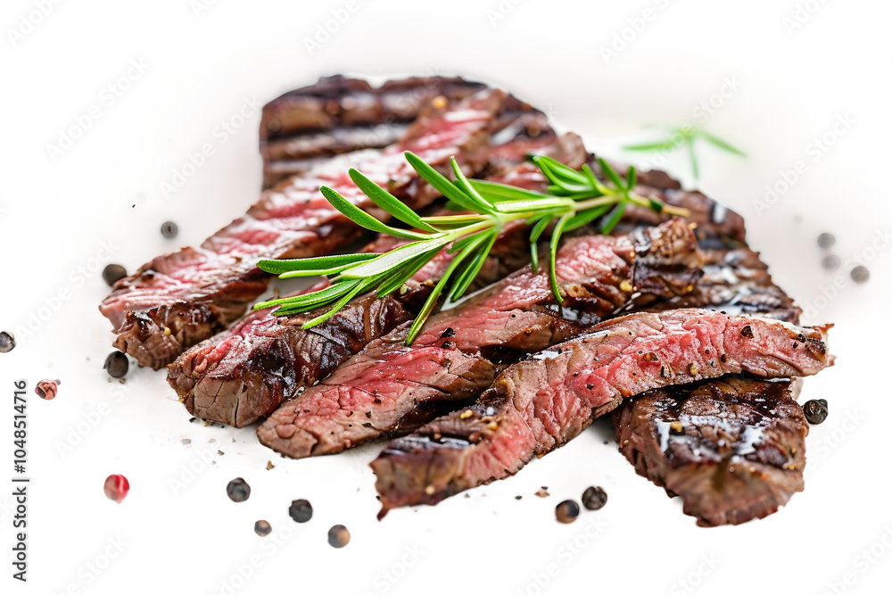 Tender flank steak with herbs isolated on transparent background Tender flank steak with herbs isolated on transparent background