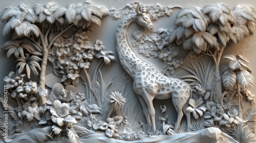 Sculpted Jungle Giraffe Scene photo