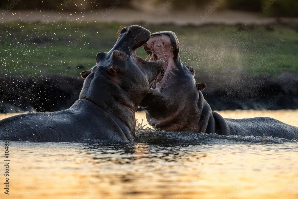 Fototapeta premium Fighting Hippos