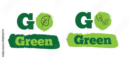 Go Green Labels with Brush Strokes Set. Ecology and healthy vegan, vegetarian eating vector art