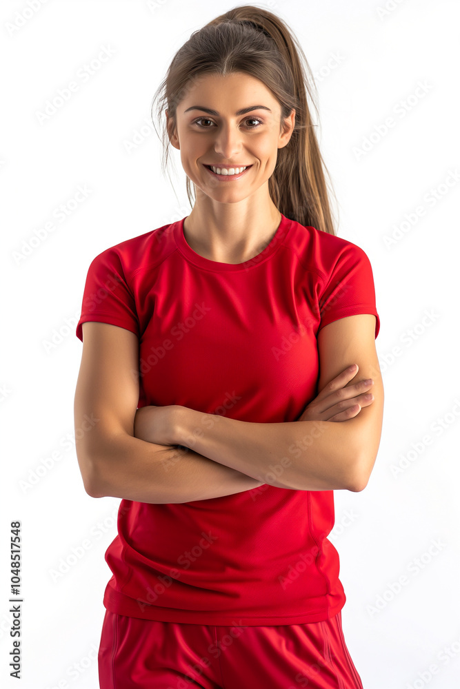 Fototapeta premium portrait of a healthy woman in red gym wear fitness workout concept 