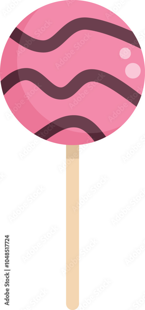 Minimalist vector illustration featuring a pink lollipop with chocolate stripes, ideal for projects related to sweets, candy shops, or childhood treats