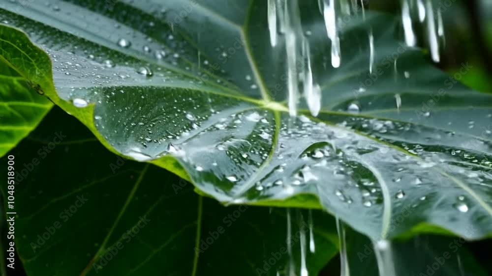 close-up cinematic raining shower in the dense forest, close-up of rainfall in jungle, water droplets fixed on green leaves, Raining day in tropical forest. view in detail. 4K quality video close-up cinematic raining shower in the dense forest, close-up of rainfall in jungle, water droplets fixed on green leaves, Raining day in tropical forest. view in detail. 4K quality video