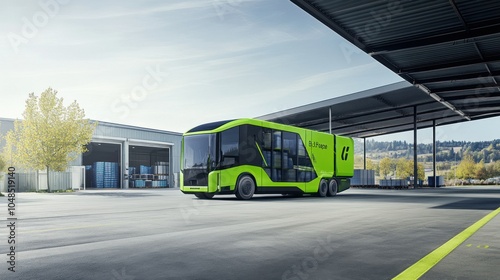 Green Electric Delivery Truck Parked In A Loading Dock