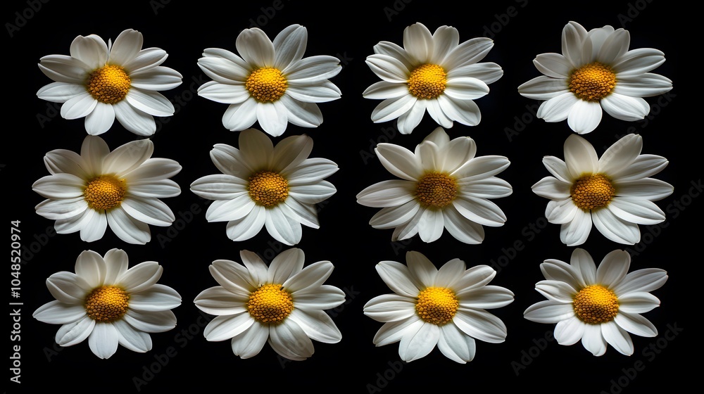 Many white daisies with yellow centers, top view, mobile wallpaper, phone background, mobile phone wallpaper, mobile phone background