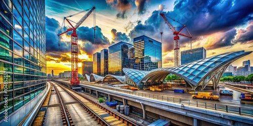 Concrete structures rose, echoing the rhythm of progress at Crossrail Station, Canary Wharf, where London's urban development transformed dreams into a surreal reality. photo