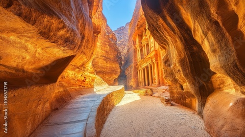 Serenity in Petra: The Wondrous Siq Pathway Surrounded by Reddish Canyon Walls