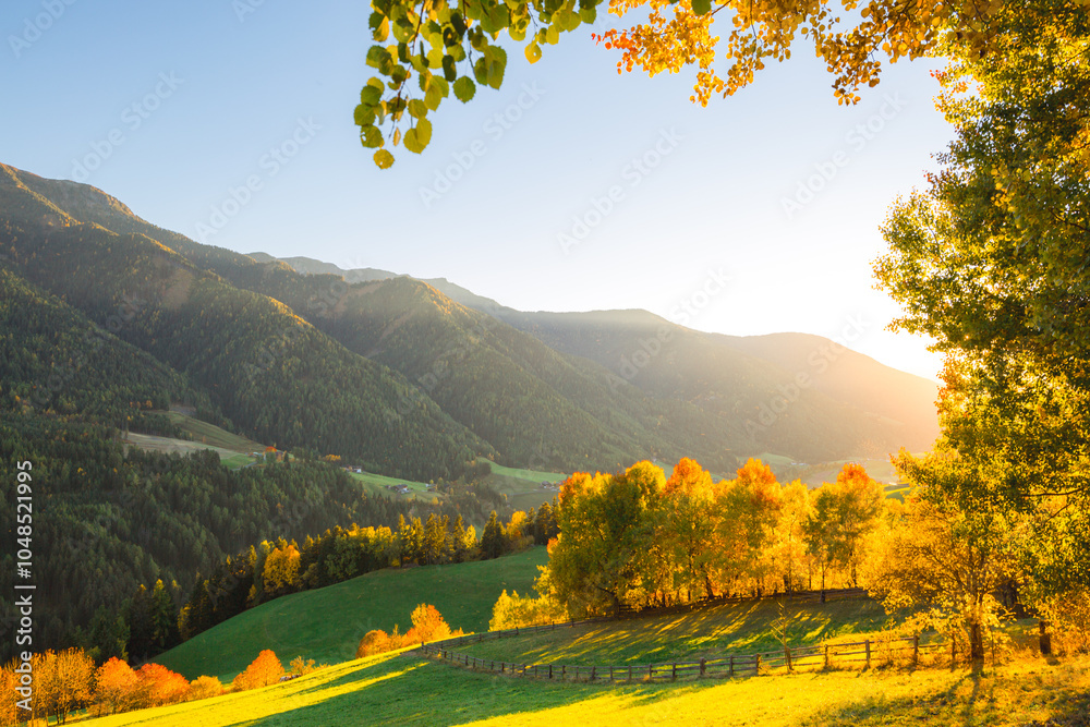 Villnoess, Funes Valley, Autumn scenics, Trentino, Italy