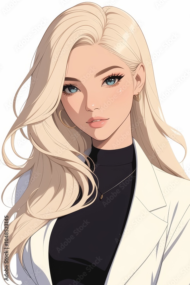 A young Caucasian woman with long blonde hair, dressed in a white blazer, exuding confidence and professionalism. A young Caucasian woman with long blonde hair, dressed in a white blazer, exuding confidence and professionalism.