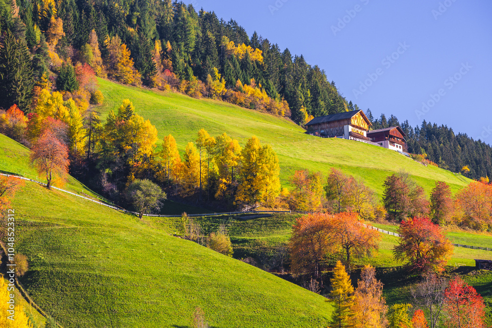 Villnoess, Funes Valley, Autumn scenics, Trentino, Italy